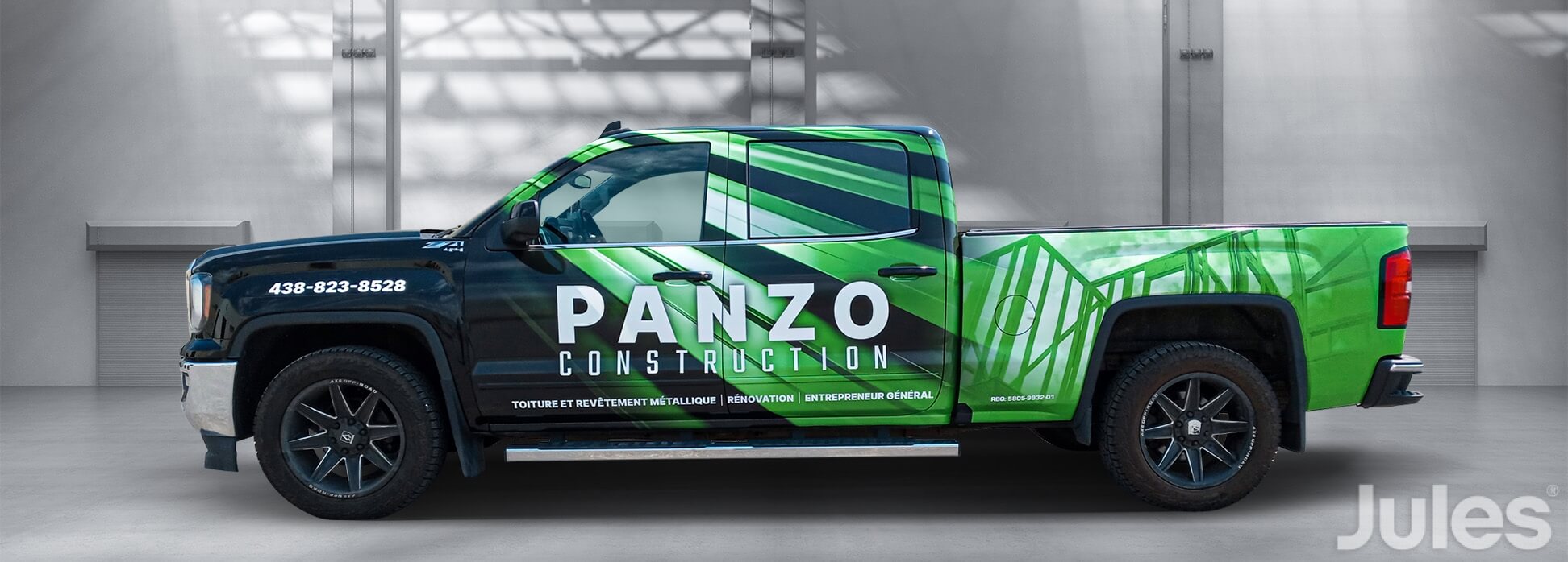 PANZO CONSTRUCTION WRAP LETTRAGE CAMION GMC