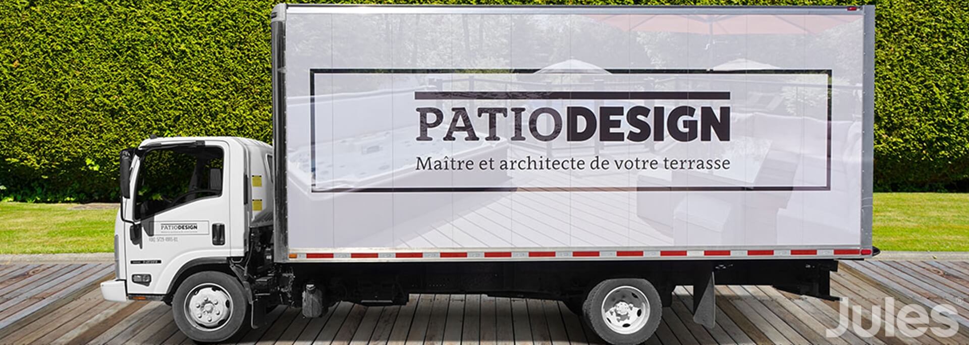 lettrage cube patio design terrasse full wrap camion cube par jules communications flotte