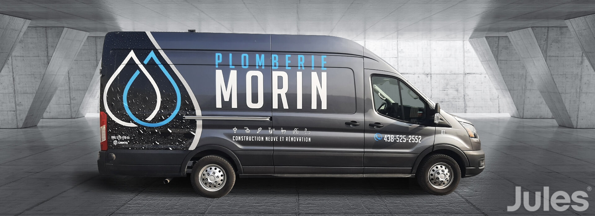 LETTRAGE FORD TRANSIT PLOMBERIE MORIN CONSTRUCTION RENOVATION PLOMBIER