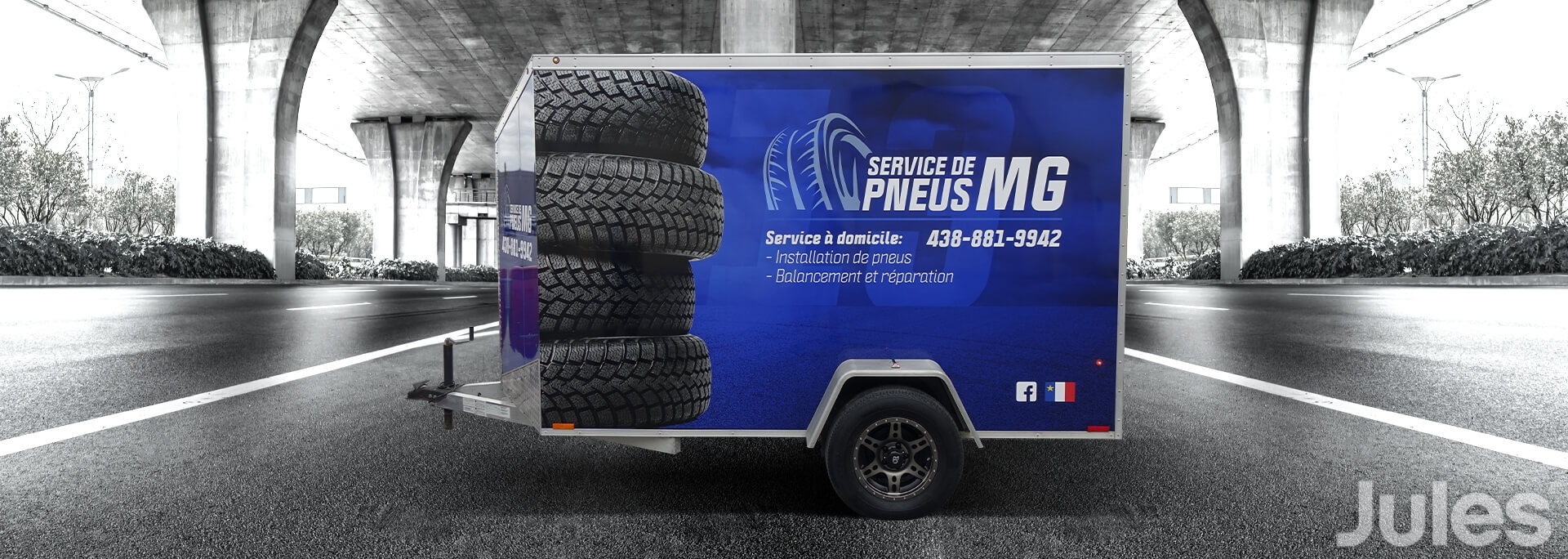 lettrage wrap de remorque pneu mobile installation de pneus balancement et réparation