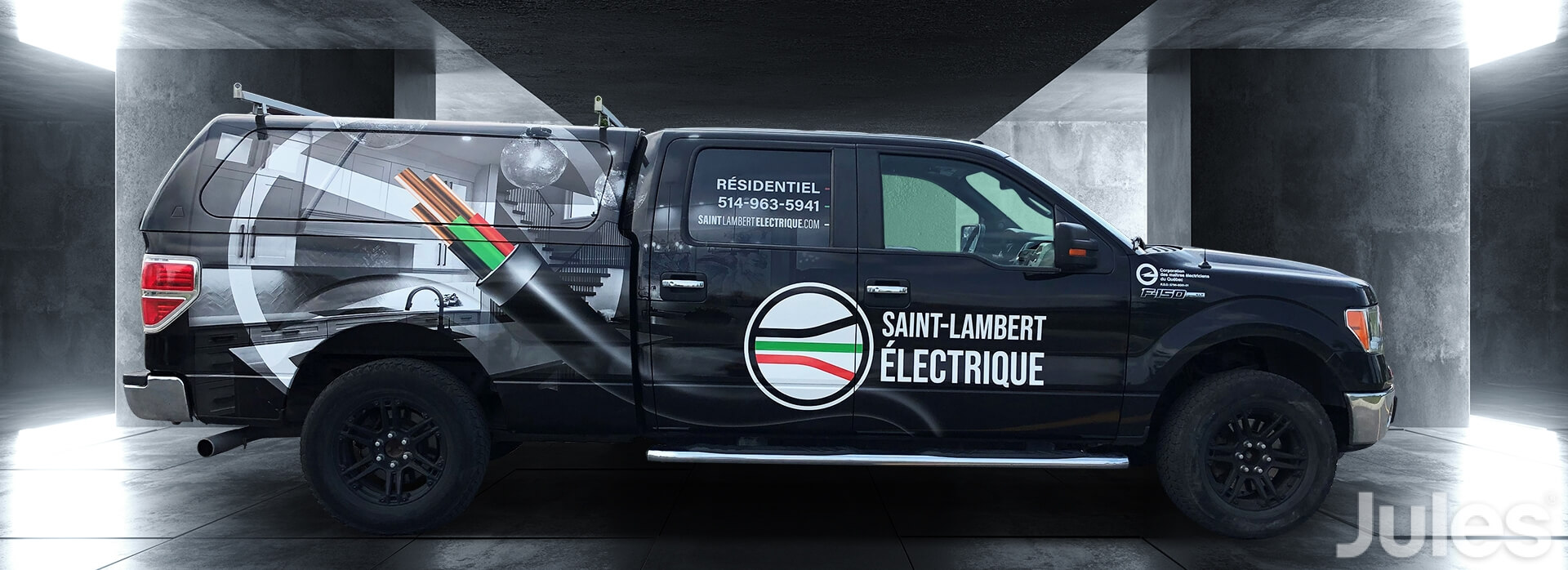 Lettrage ford f-150 camion saint-lambert électrique électricien résidentiel wrap rive-sud