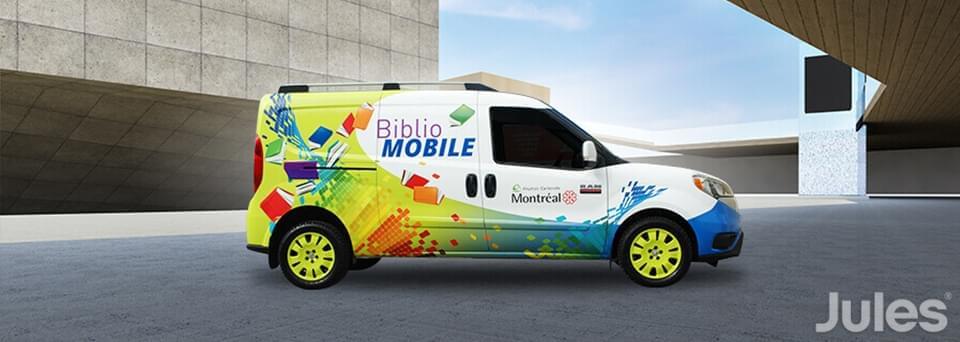 lettrage ram promaster biblio mobile ville de montréal wrap municipal par jules communications