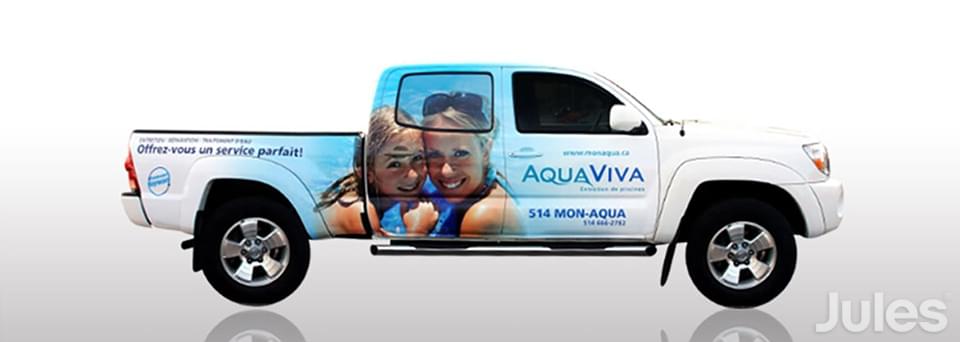 lettrage toyota camion aqua viva entretien de piscines par jules communications wrap autocollant sticker