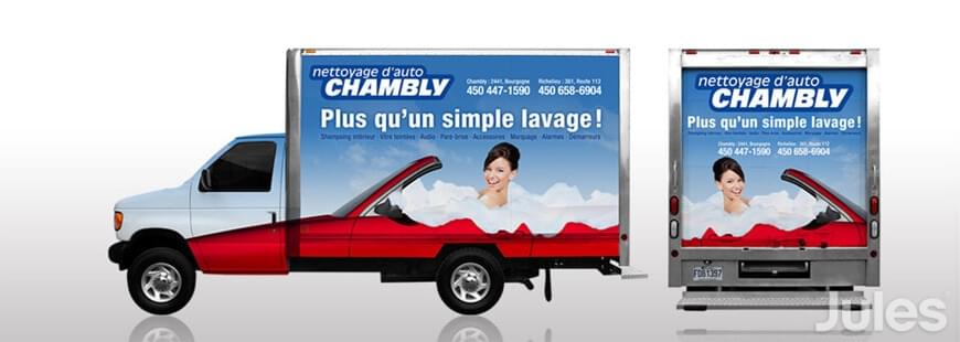 lettrage par Jules Communications pour l'entreprise Nettoyage d'auto Chambly