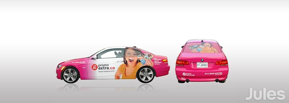 lettrage wrap bmw 335 promo extra.ca tony frenette par jules communications rose pink auto convertible