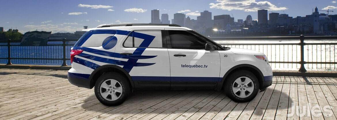 lettrage du SUV de l'entreprise Télé Québec par Jules Communications