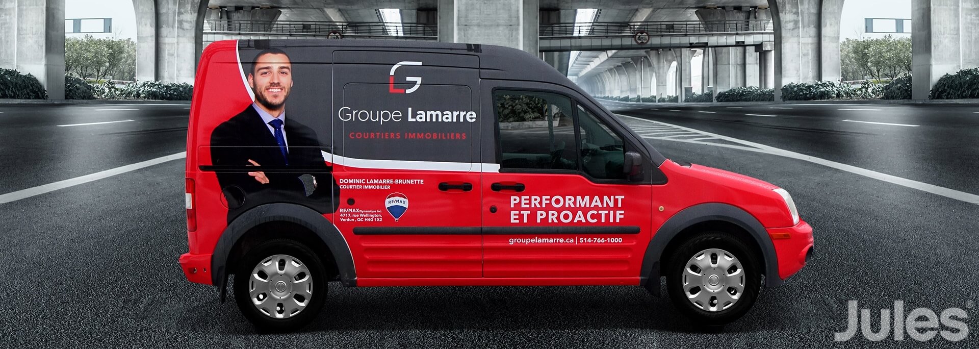 ford transit connect wrap lettrage de camion Groupe Lamarre Remax courtiers immobiliers par jules communications